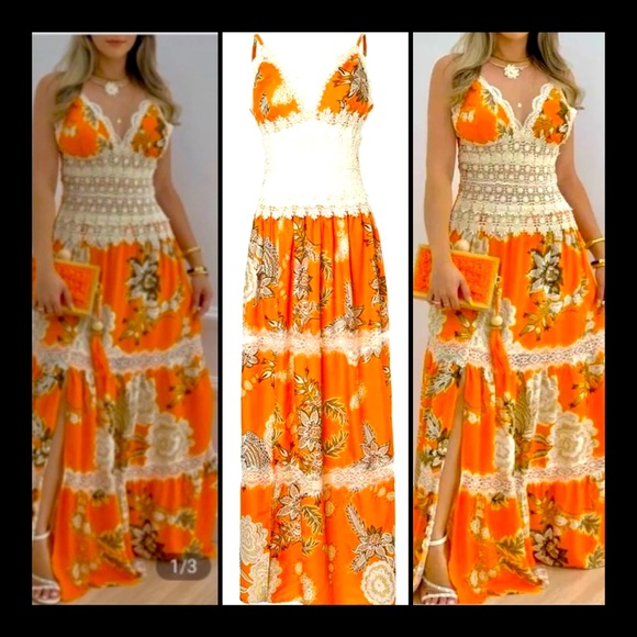 Maxi orange exotic dress very light flowy material - Picture 2 of 2